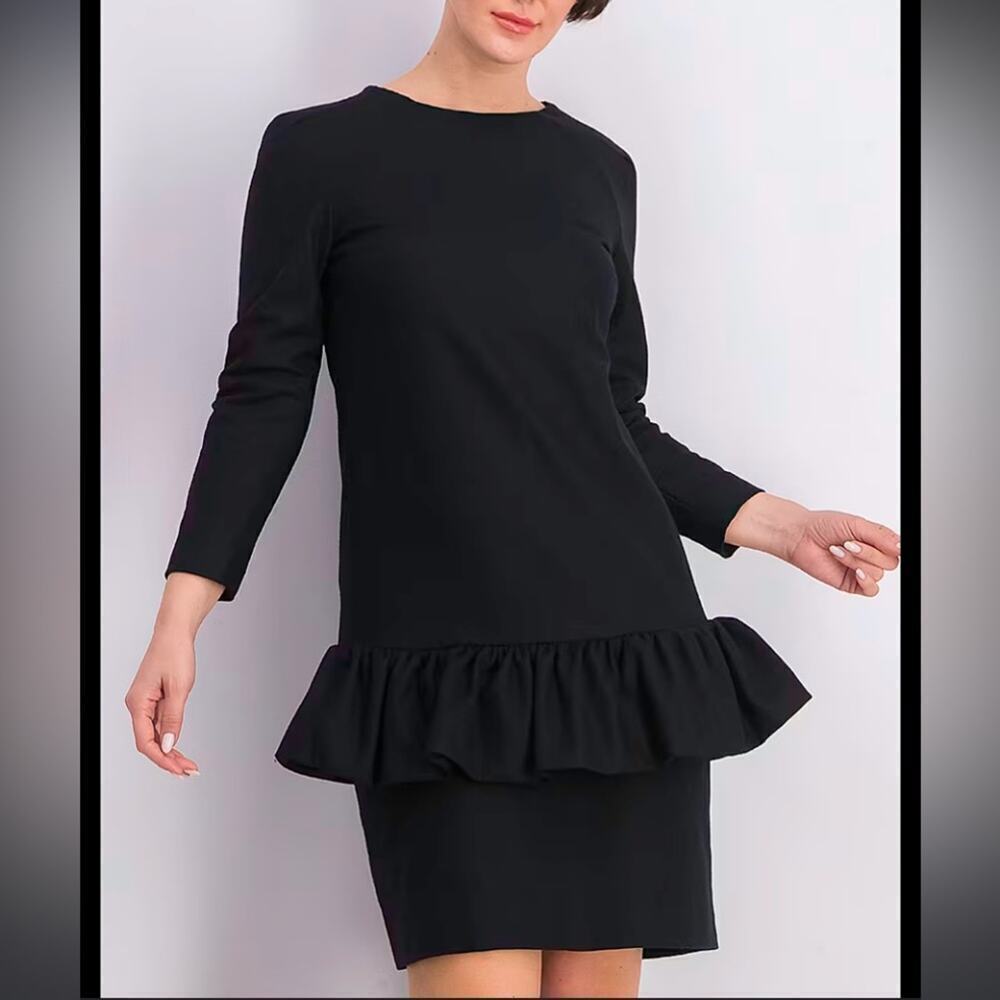 Dries Van Noten Black Ruffle Sheath Dress Size 44